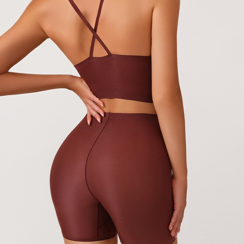 Brown yoga shorts set