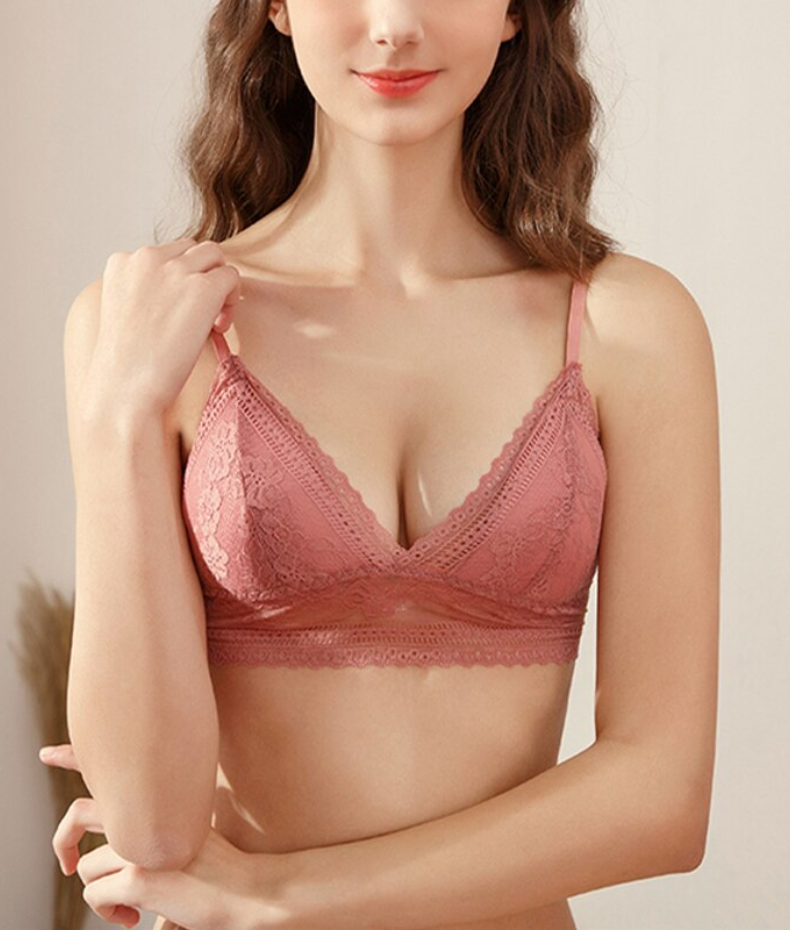 Embroidered pattern lace bra